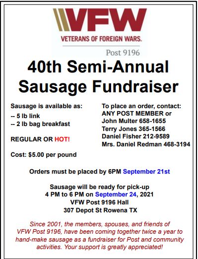 Sausage sale vfw 2021